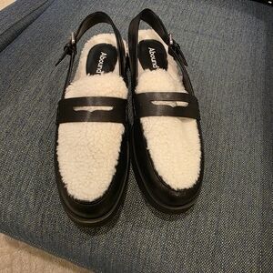 Abound Black Leather and White Shearling Loafers